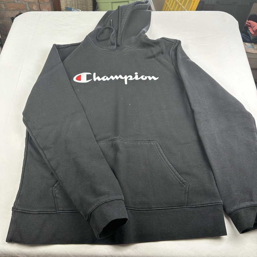 Mens‎ Champion Cotton Hoodie Jumper Sweatshirt M Black